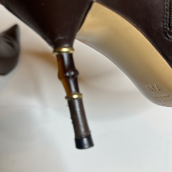 Gucci Brown Leather Bamboo Heel Ankle Boot 7 1/2 - Picture 12 of 16